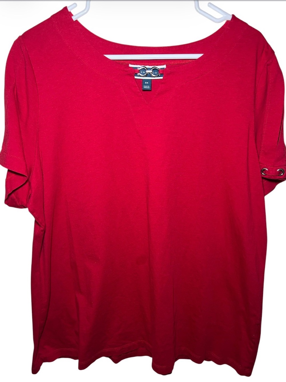 Karen Scott Red Metal Infinity Clasp Short Sleeve Plus Size Top Comfort Casual 2